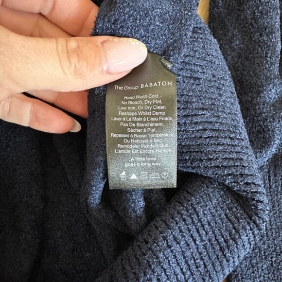 The Group By Babaton Navy Velour Soft Cowl Neck Sweater Small - Picture 7 of 7